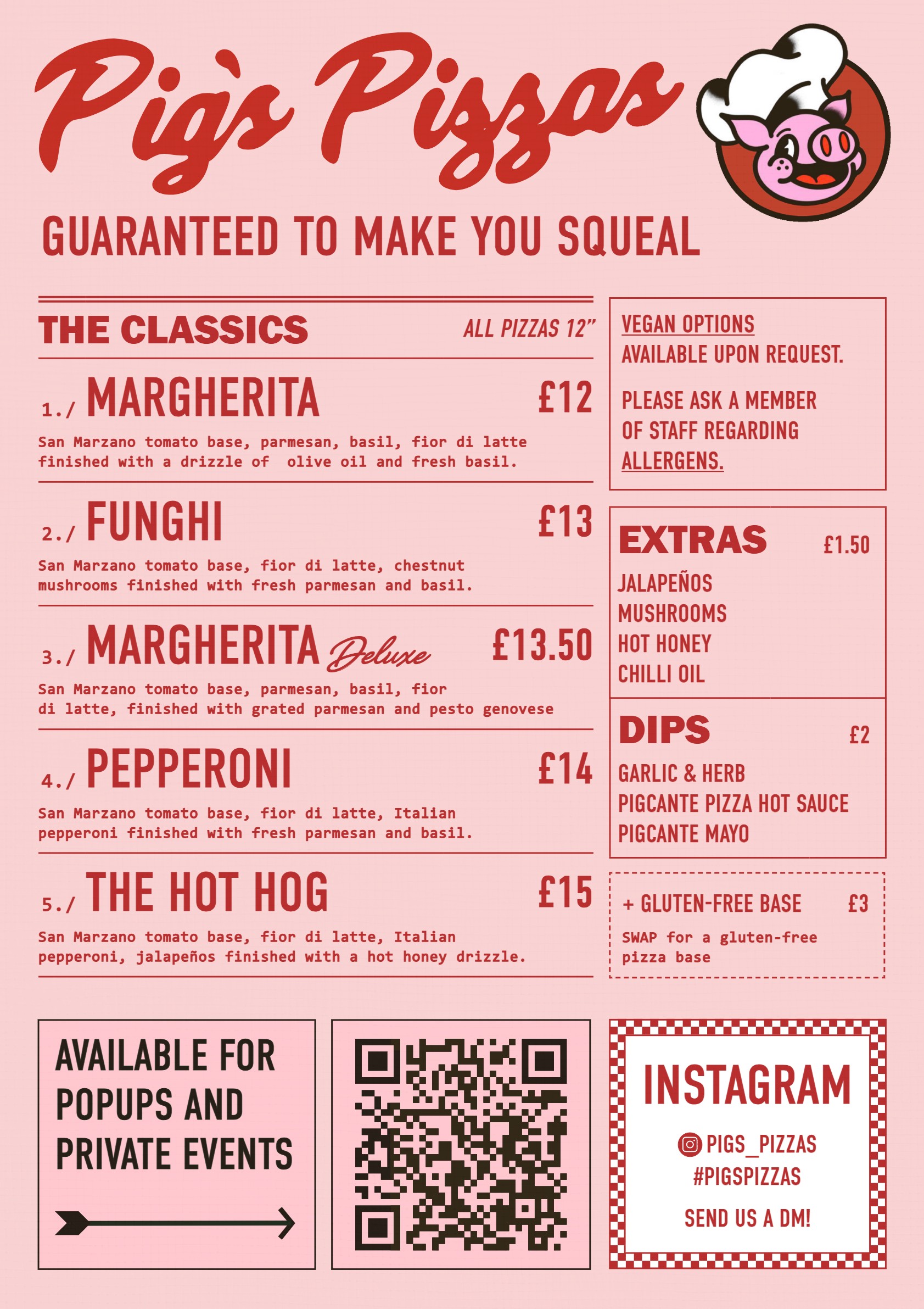 Pig's Pizzas Menu